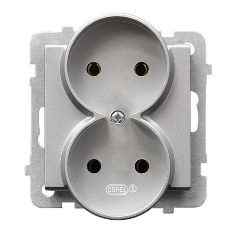 Ospel Sonata srebrny - gniazdo podwójne do ramki GP-2RR/m/38