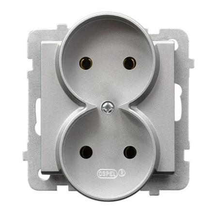 Ospel Sonata srebrny - gniazdo podwójne do ramki GP-2RR/m/38