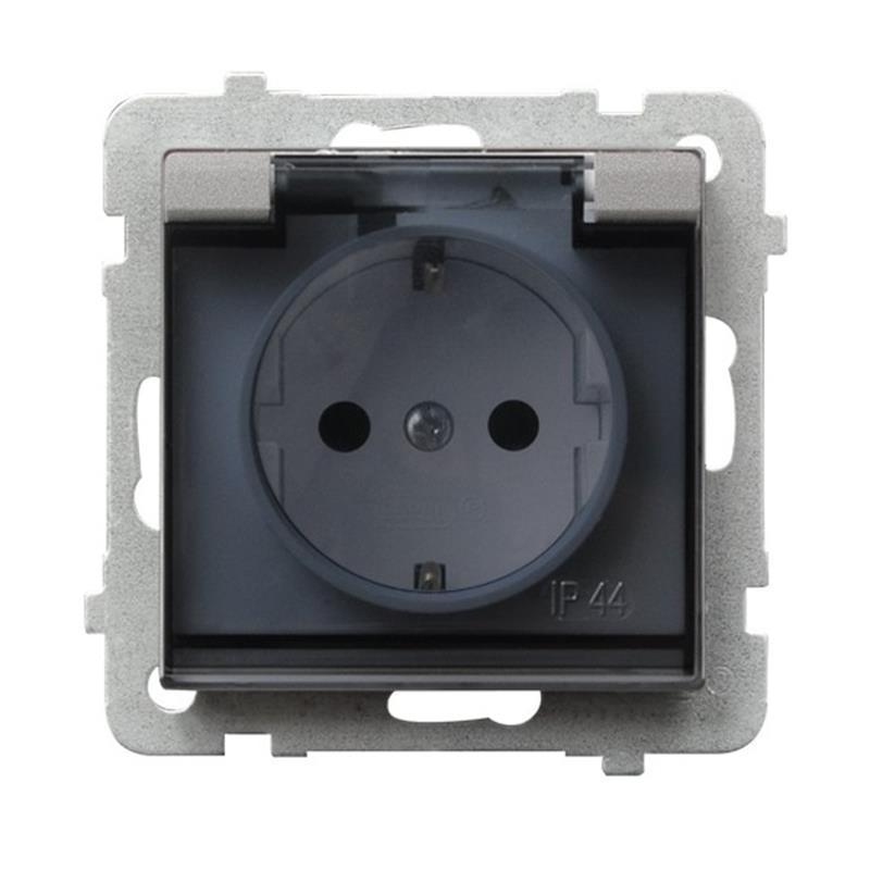 Ospel Sonata srebrny - gniazdo bryzgoszczelne (+0) SCHUKO GPH-1RS/m/38/d