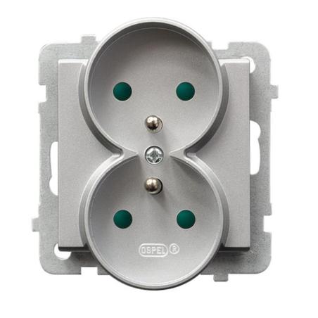 Ospel Sonata srebrny - gniazdo podwójne (+0) do ramki z przesłonami GP-2RRZP/m/38