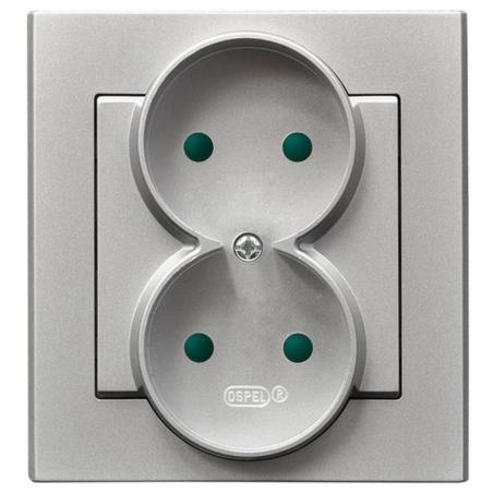 Ospel Sonata srebrny - gniazdo podwójne do ramki z przesłonami GP-2RRP/m/38