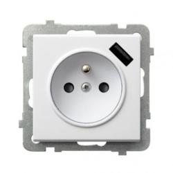 Ospel Sonata biały - gniazdo z uziemieniem + USB GP-1RZPUSB/m/00