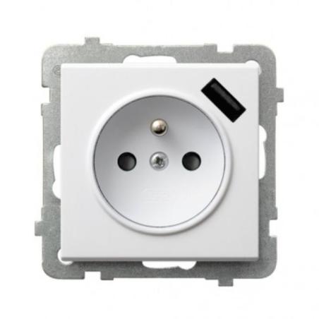 Ospel Sonata biały - gniazdo z uziemieniem + USB GP-1RZPUSB/m/00