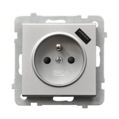 Ospel Sonata srebrny - gniazdo z uziemieniem + USB GP-1RZPUSB/m/38