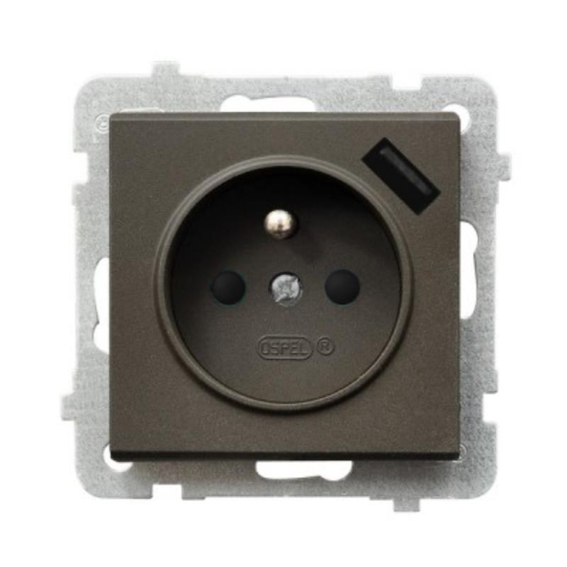 Ospel Sonata czekoladowy - gniazdo z uziemieniem + USB GP-1RZPUSB/m/40