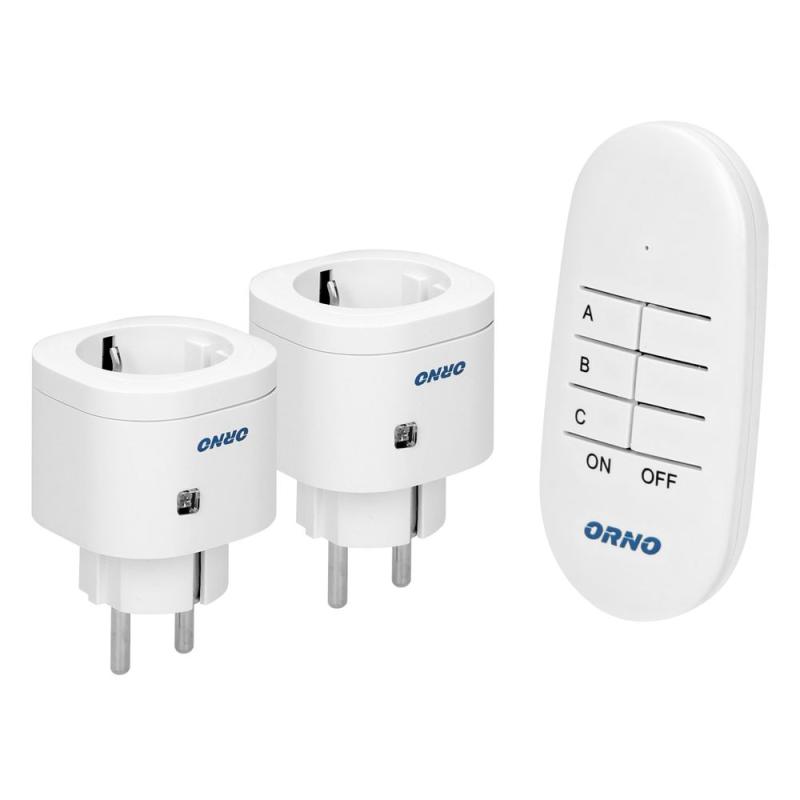 Zestaw bezprzewodowych mini gniazd sterowanych pilotem 2+1 OR-GB-439(GS) schuko