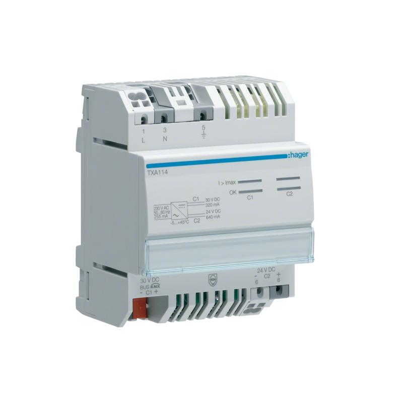 KNX easy - zasilacz KNX 1 x 320 mA + 1 x 24 V DC 640 mA TXA114