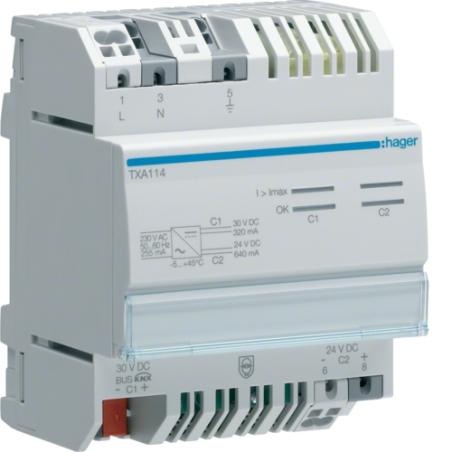 KNX easy - zasilacz KNX 1 x 320 mA + 1 x 24 V DC 640 mA TXA114