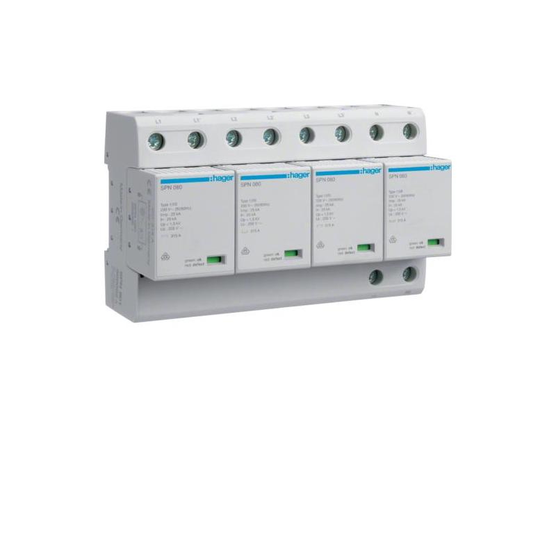 Ogranicznik przepięć T1 kombinowany 4P, sieć TN-S, Iimp 100kA, Up≤1,5kV - SPN801