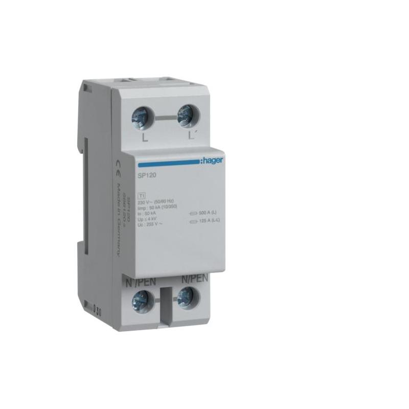Ogranicznik przepięć T1, 2P, sieć TN/TT, Iimp 50kA, Up≤ 4kV - SP120 Ogranicznik przepięć T1, 2P, sieć TN/TT, Iimp 50kA, Up≤ 4kV - SP120