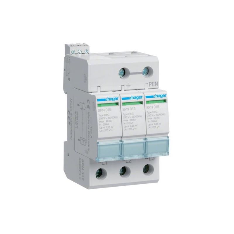 Ogranicznik przepięć T2, 3P, sieć TN-C, Imax 40kA, Up≤1,25kV, styk FM - SPN317