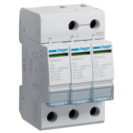 Ogranicznik przepięć T2, 3P sieć IT, Imax 40kA, Up≤2kV - SPN513 Hager Polo