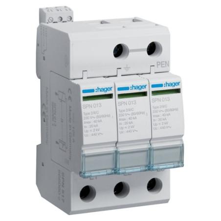 Ogranicznik przepięć T2, 3P, sieć IT, Imax 40kA, Up≤2kV, styk FM - SPN517 Hager Polo