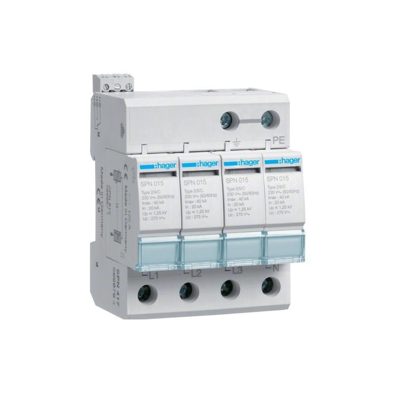 Ogranicznik przepięć T2, 4P, sieć TN-S, Imax 40kA, Up≤1,25kV, styk FM - SPN417