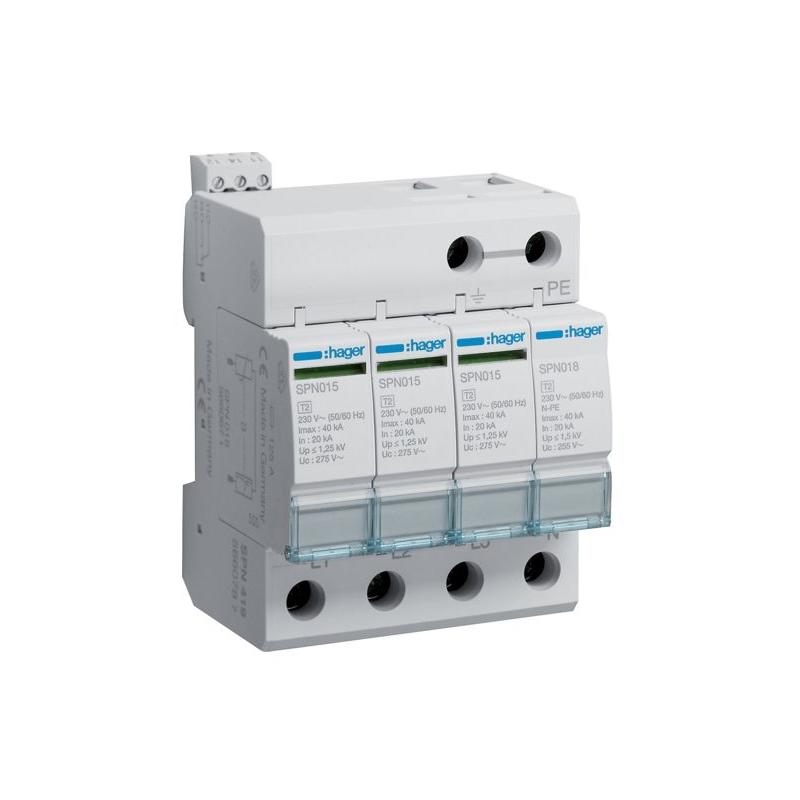 Ogranicznik przepięć T2, 4P, sieć TN-S/TT, Imax 40kA, Up≤1,25kV, styk FM - SPN419