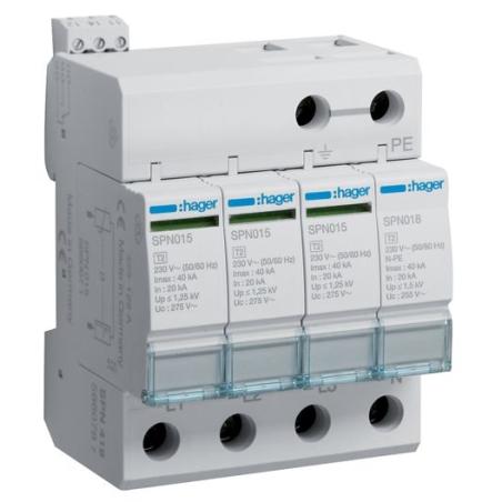 Ogranicznik przepięć T2, 4P, sieć TN-S/TT, Imax 40kA, Up≤1,25kV, styk FM - SPN419 Hager Polo