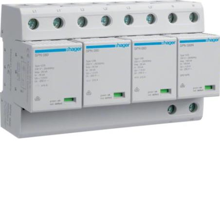 Ogranicznik przepięć T1 kombinowany, 4P, sieć TT, Iimp 100kA, Up≤1,5kV - SPN802