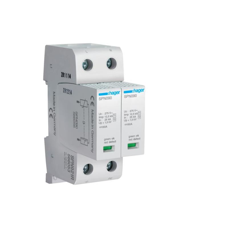 Ogranicznik przepięć 2P ze stykiem sygnalizacyjnym, MOV T1+T2, 12,5 kA, TN-S - SPN921R Ogranicznik przepięć 2P ze stykiem sygnalizacyjnym, MOV T1+T2, 12,5 kA, TN-S - SPN921R