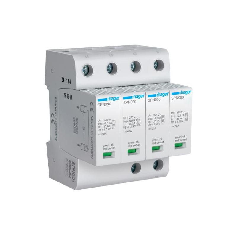 Ogranicznik przepięć 4P ze stykiem sygnalizacyjnym, MOV T1+T2, 12,5 kA, TN-S - SPN901R Ogranicznik przepięć 4P ze stykiem sygnalizacyjnym, MOV T1+T2, 12,5 kA, TN-S - SPN901R