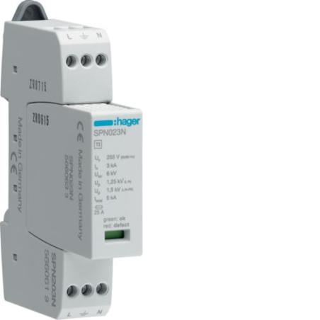Ogranicznik przepięć T3, 2P, sieć TN-S In3kA Up1,25kV - SPN203N