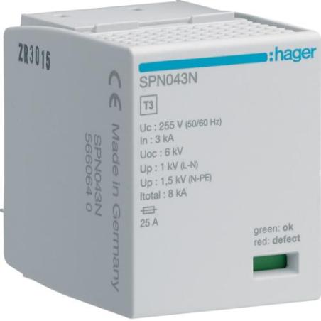 Moduł wymienny T3, MOV 4P sieć TN-S In3kA MOV - SPN043N