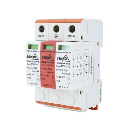 Ogranicznik przepięć do systemów fotowoltaicznych 3P 1000V DC T2 z iskiernikiem gazowym