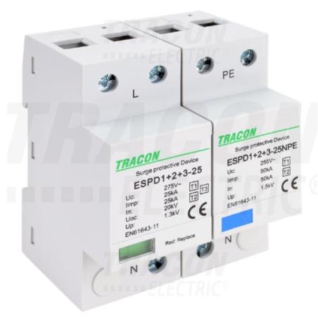 Ogranicznik przepięć T1+T2+T3, AC jednolita obudowa ESPD1+2+3-25-1+1P