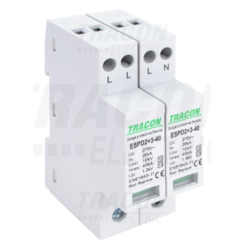 Ogranicznik przepięć T2+T3, AC, jednolita obudowa ESPD2+3-40-4P