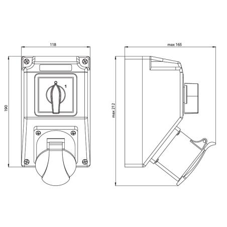 Łącznik z gniazdem 0-I 32A/5 2x230V ZI05R442