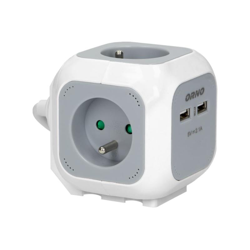 Przedłużacz 4 krotny 2P+Z, ładowarka 2xUSB OR-AE-13144 szaro-biały