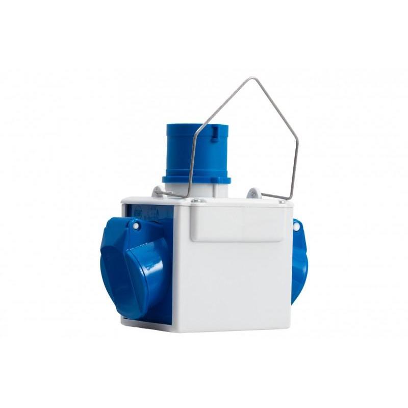 Adapter kempingowy - wtyk 16A 3p, gniazdo 2x16A 3P  - z uchwytem IP44