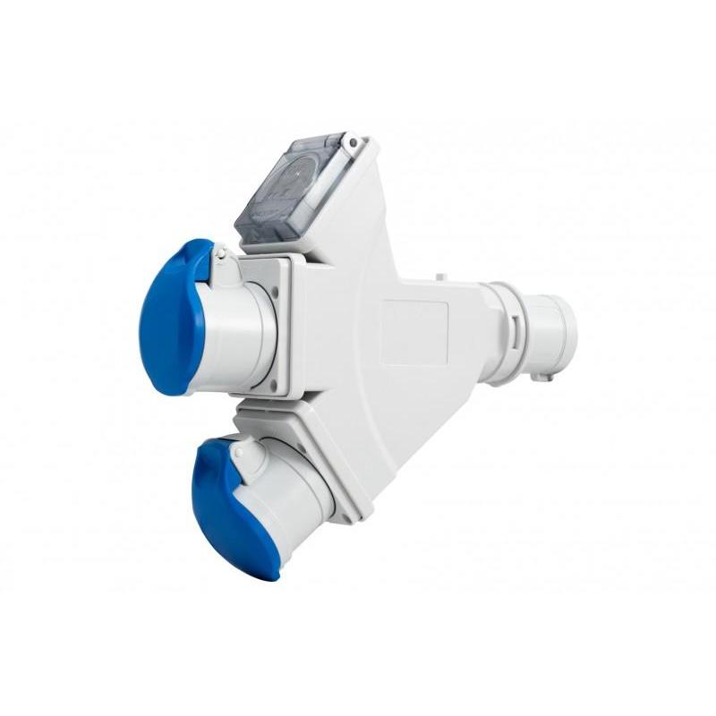 Adapter kempingowy - wtyk 16A 3p, gniazdo 2x16A 3P, gniazdo 230V IP44