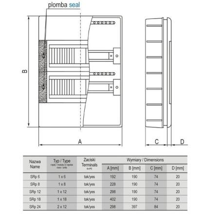 Rozdzielnica podtynkowa SRp-12 (N+PE) 1x12