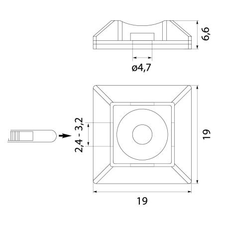 Podstawka montażowa do opasek PMS-19-19-UV-100, czarna, samoprzylepna