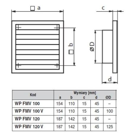 Kratka wentylacyjna WP FMV 100 V - 154x110