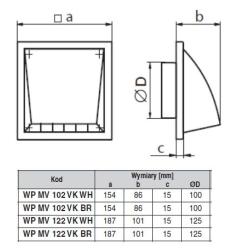 Kratka wentylacyjna wywiewna z zaworem zwrotnym WP MV 102 VK BR Vents Group