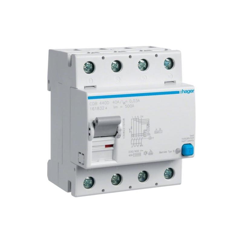 Wyłącznik różnicowoprądowy CDB440D 40A 30mA B 4P Hager