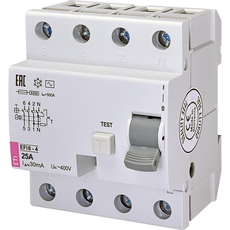 Wyłącznik różnicowoprądowy EFI6-4 25A 30mA AC 4P ETI