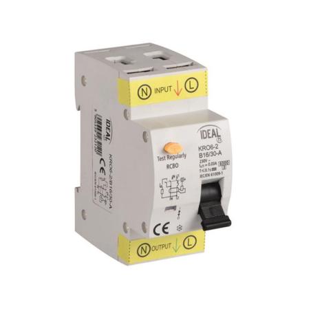 Wyłącznik z członem nadprądowym KRO6 2P B16 30mA A Kanlux Ideal