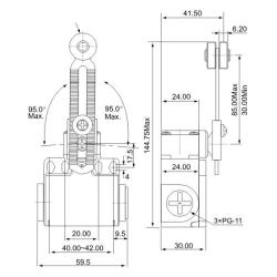 Łącznik krańcowy z dźwignią regulowaną i rolką VT145 Tracon Electric