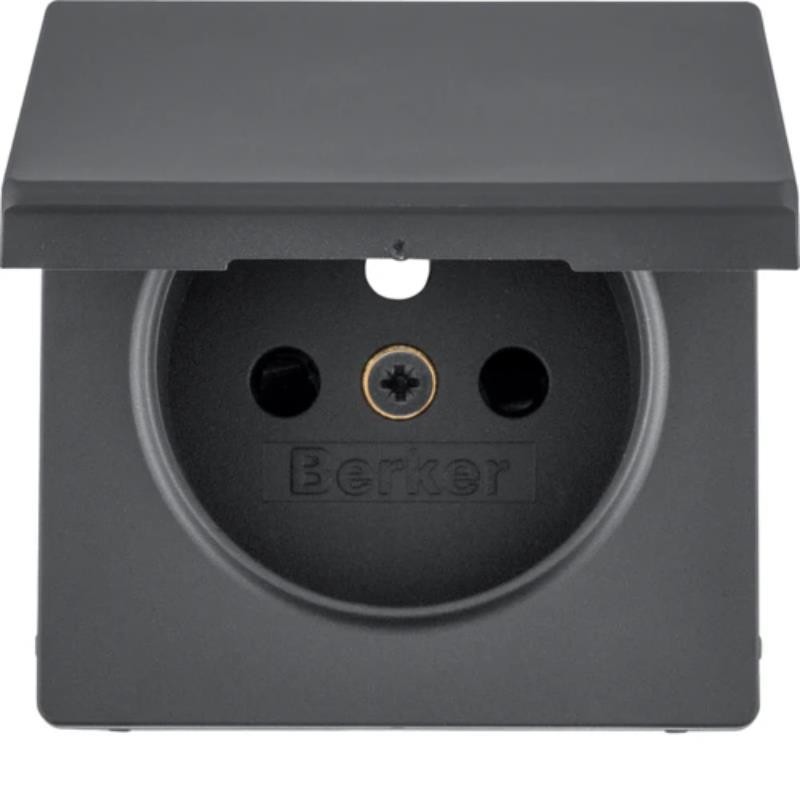 Berker Q1/Q3/Q7 antracyt - płytka do gniazda z uziemieniem z pokrywą z przesłonami