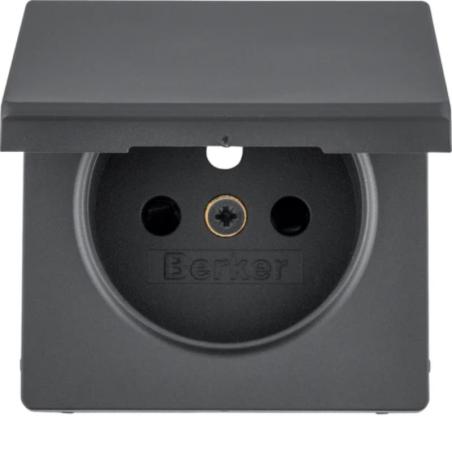Berker Q1/Q3/Q7 antracyt - płytka do gniazda z uziemieniem z pokrywą z przesłonami
