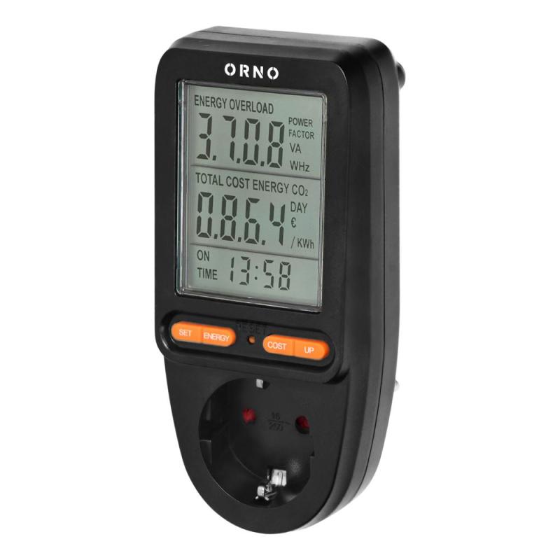 Watomierz, kalkulator energii z wyświetlaczem LCD OR-WAT-435(GS)/B schuko Watomierz, kalkulator energii z wyświetlaczem LCD OR-WAT-435(GS)/B schuko