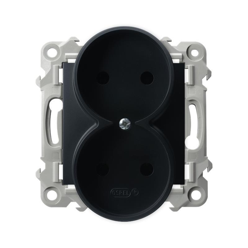 Ospel Szafir czarny metalik - Gniazdo podwójne moduł bez ramki GP-2ZR/m/33