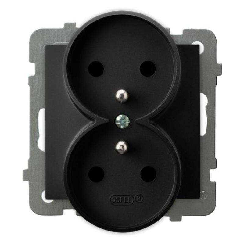 Ospel AS czarny - gniazdo podwójne (+0) do ramki GP-2GRZ/m/33