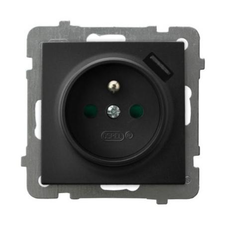 Ospel AS czarny - gniazdo z uziemieniem + USB GP-1GZPUSB/m/33