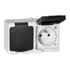 Gniazdo podwójne 2X2P+Z AQUATIC MINI IP54 biało-czarne