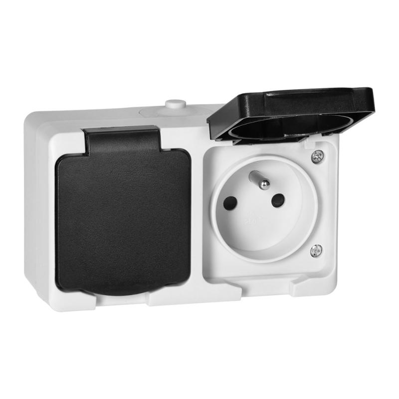 Gniazdo podwójne 2X2P+Z AQUATIC MINI IP54 biało-czarne