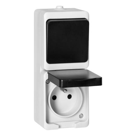 Łącznik jednobiegunowy + Gniazdo 2P+Z AQUATIC MINI IP54 biało-czarne