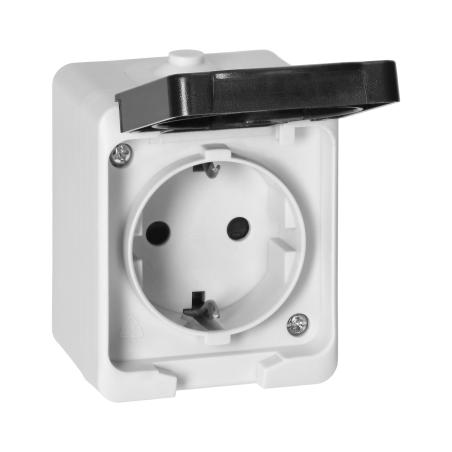 Gniazdo pojedyńcze 2P+Z Schuko AQUATIC MINI IP54 biało-czarne